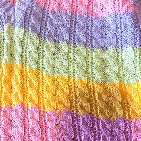 Boho pastel colourful cable knit cotton V-neck vest made in Italy NWT - Picture 3 of 7